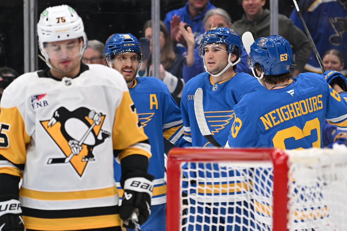 Jimmy Snuggerud scores twice, leads Blues back from 3-goal deficit to beat Penguins 7-5 | iNFOnews.ca Jimmy Snuggerud scores twice, leads Blues back from 3-goal deficit to beat Penguins 7-5 | iNFOnews.ca