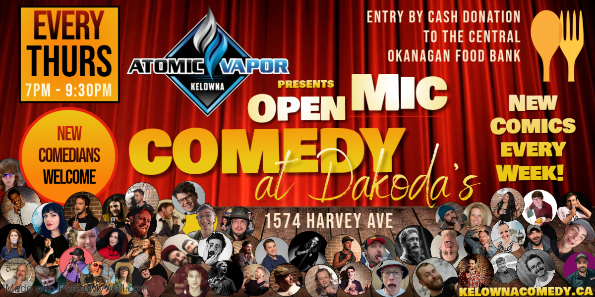 Atomic Vapor presents Open Mic Comedy for the Central Okanagan Food Bank | iNFOnews.ca Atomic Vapor presents Open Mic Comedy for the Central Okanagan Food Bank