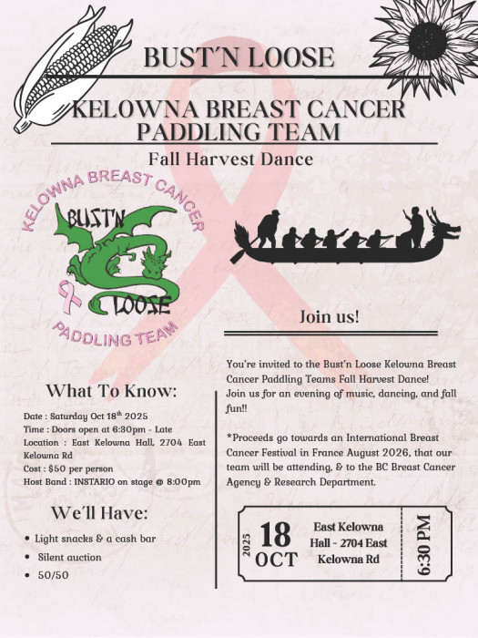 Bust'n Loose Fall Harvest Dance Fundrasier | iNFOnews.ca "BUST 'N LOOSE" KELOWNA BREAST CANCER PADDLING TEAM