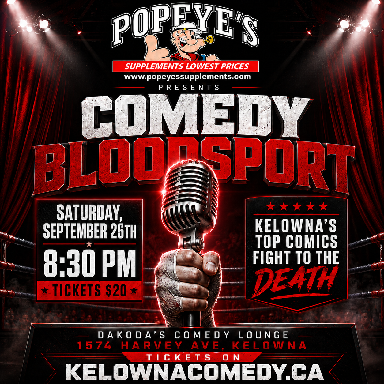 Comedy Bloodsport presented by Popeye's Supplements | iNFOnews.ca Comedy Bloodsport presented by Popeye’s Supplements