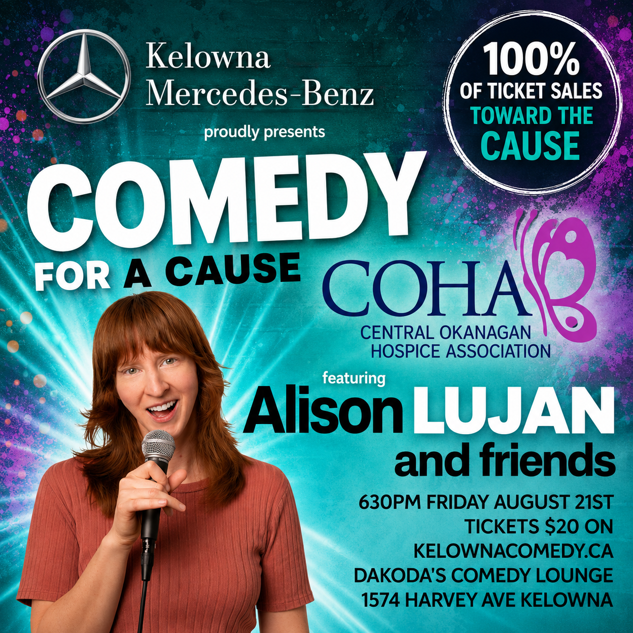 Kelowna Mercedes-Benz presents Comedy for a Cause for COHA featuring Alison Lujan | iNFOnews.ca Kelowna Mercedes-Benz presents Comedy for a Cause for COHA featuring Alison Lujan
