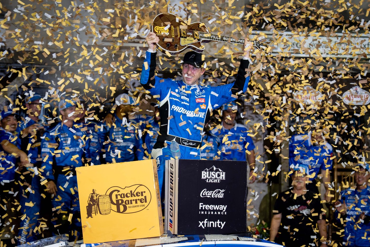 Denny Hamlin storms back from a pole-start penalty to win at Nashville Superspeedway | iNFOnews.ca Denny Hamlin storms back from a pole-start penalty to win at Nashville Superspeedway | iNFOnews.ca