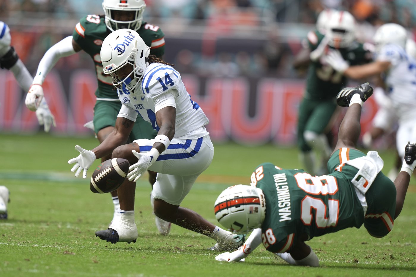 Ward and Restrepo rewrite the record book, and No. 5 Miami rallies to down Duke 53-31 | iNFOnews.ca Ward and Restrepo rewrite the record book, and No. 5 Miami rallies to down Duke 53-31 | iNFOnews.ca