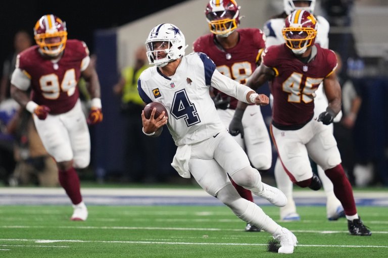 Dak Prescott throws 4 TD passes as Cowboys beat Commanders, who lose Jayden Daniels to elbow injury | iNFOnews.ca