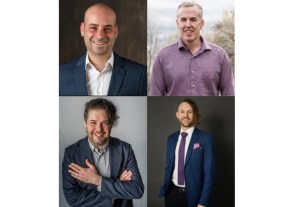 A collage of portraits of four men.