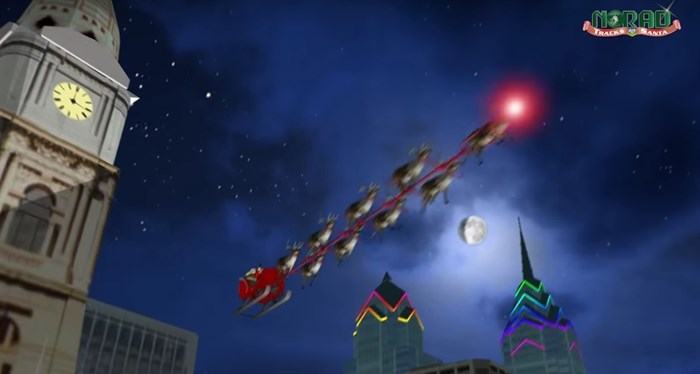 Santa's sleigh in the night sky.