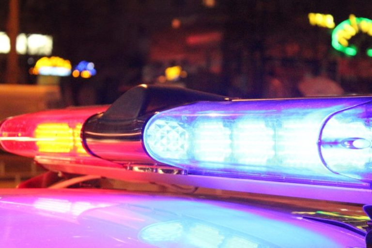 RCMP emergency lights at night.