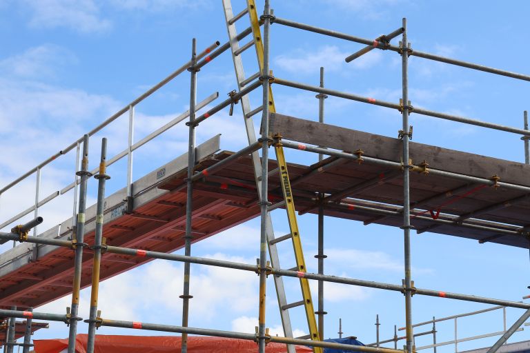 Scaffolding on a building site.