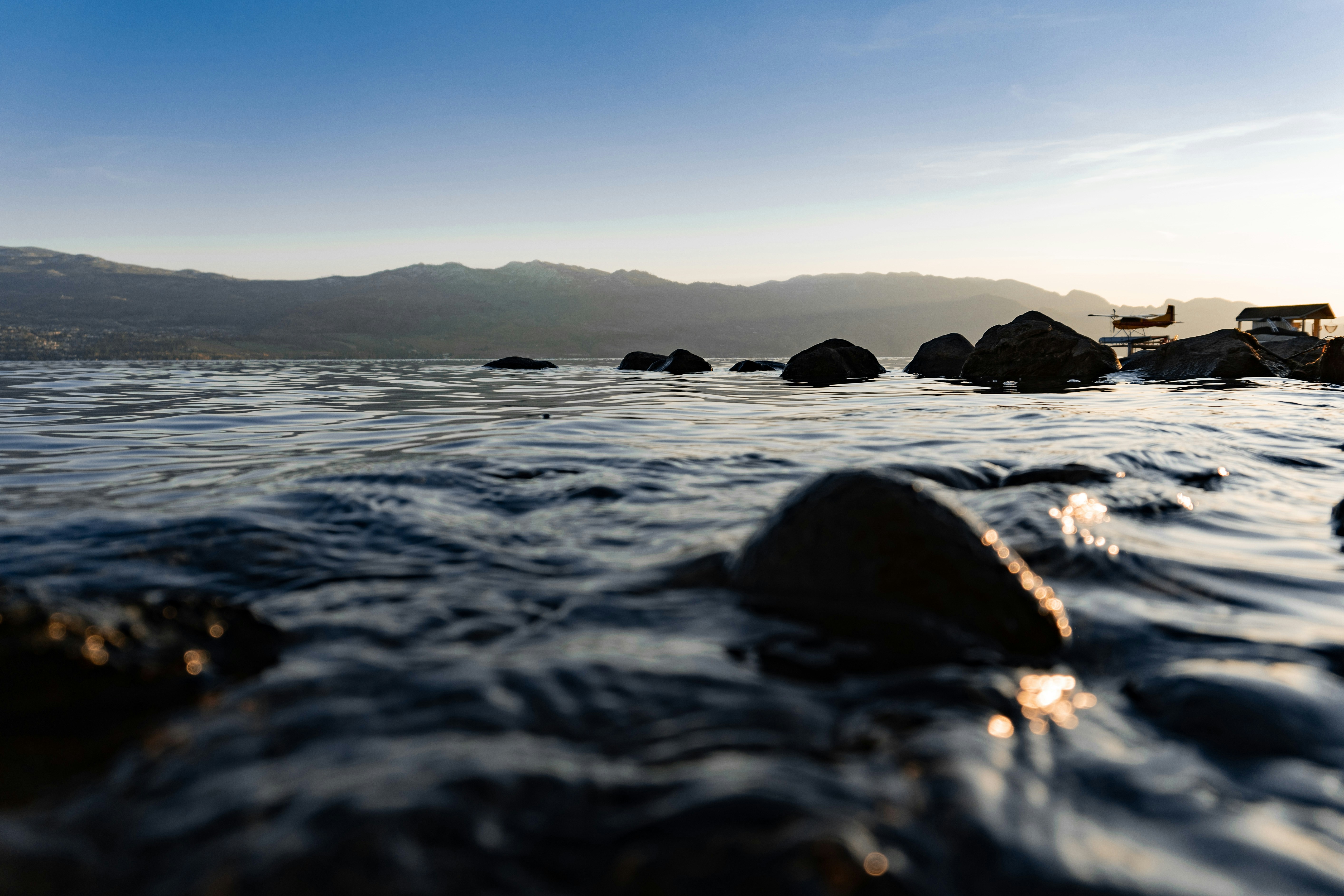 A close up view of a lake.