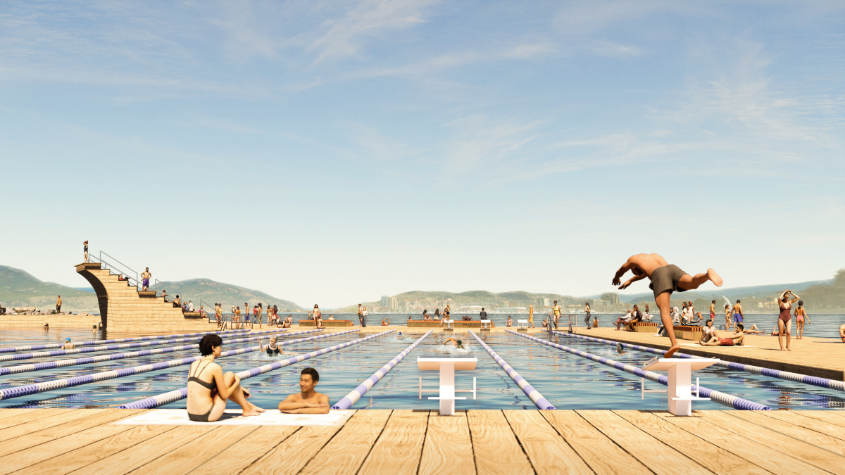 A computer rendering of a new swim venue planned for Okanagan Lake in Kelowna.