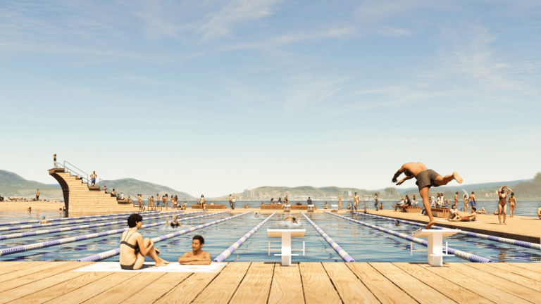 A computer rendering of a new swim venue planned for Okanagan Lake in Kelowna.