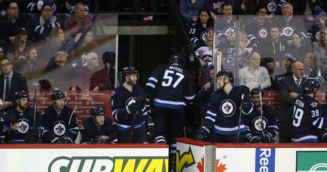 Jets defenceman Tyler Myers fined $5,000 for cross check on Sharks' Wingels | iNFOnews.ca CP36003956